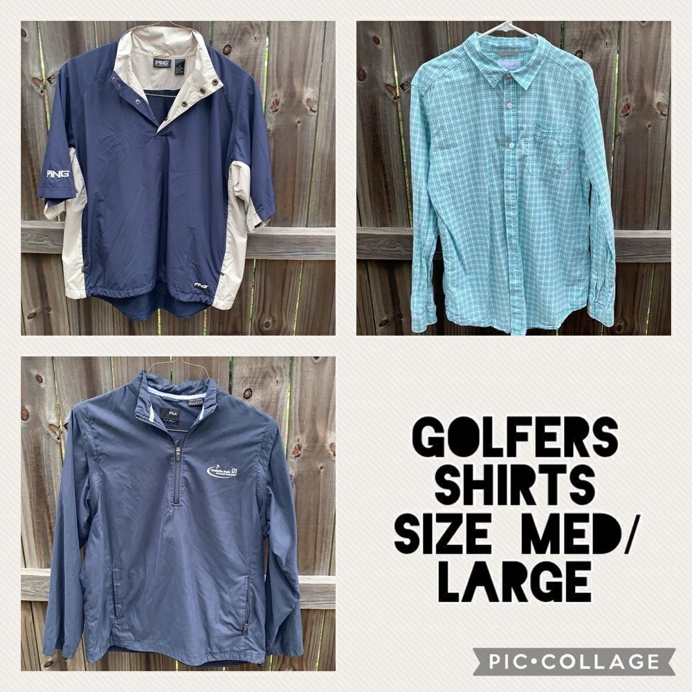 Bundle of men’s shirts/jackets, outdoors, golf, fishing, size medium & large